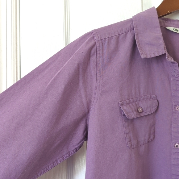 Orvis Classic Linen Blend Long Roll Tab Sleeve Button Down Shirt Purple Medium - Picture 5 of 14